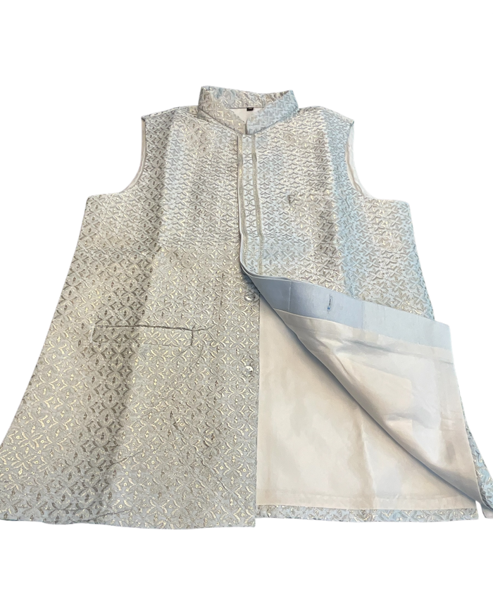 Silver / Pastel - Grey - All Over Embroidered - Mens Indian Waistcoat - UK Stock - 24 hr Dispatch - KCS4835 06KA26