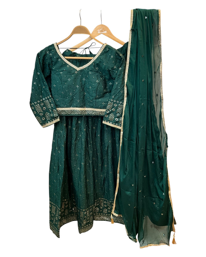 Size 14 / 40" Bust - Bottle Green Lehenga Set - Back Fasten Blouse - UK Stock - 24h Dispatch - DCB2511 VV