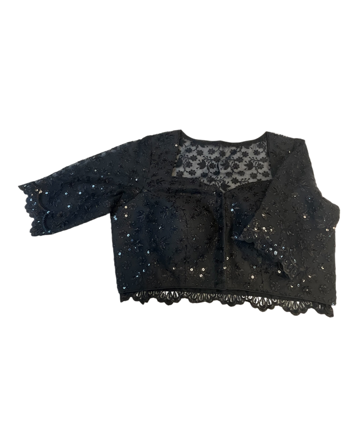 Size 34" / UK 8 - Black - Rich Net Lace Saree blouse with cups - UK Stock - Quick Delivery - RNK - N621-KJ