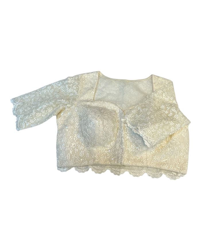 Size 36" / UK 10 - Cream - Shimmery Crinkle Halter Neck Saree blouse with cups - UK Stock - Quick Delivery - RNK - N621-KJ