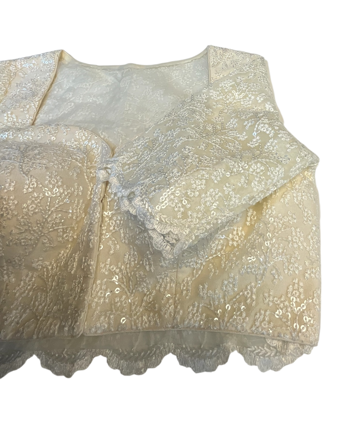 Size 36" / UK 10 - Cream - Shimmery Crinkle Halter Neck Saree blouse with cups - UK Stock - Quick Delivery - RNK - N621-KJ