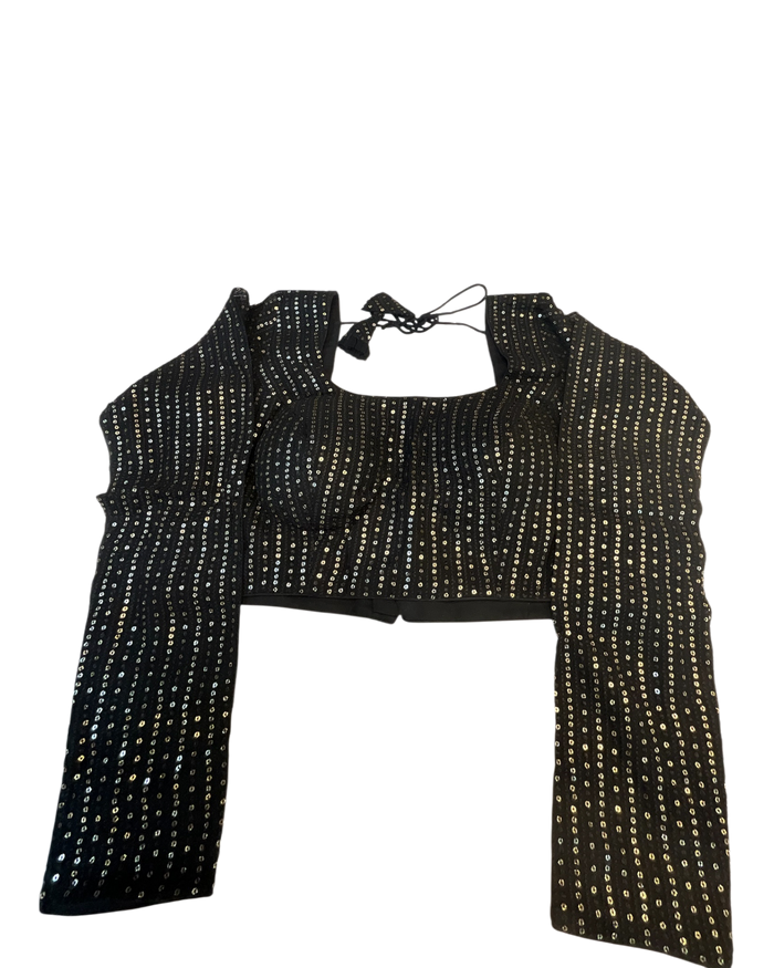 Size 38" / UK 12 - Black - Rich Sequins Embroidered Long Sleeve Saree blouse with cups - UK Stock - Quick Delivery - RNK - R860-KA