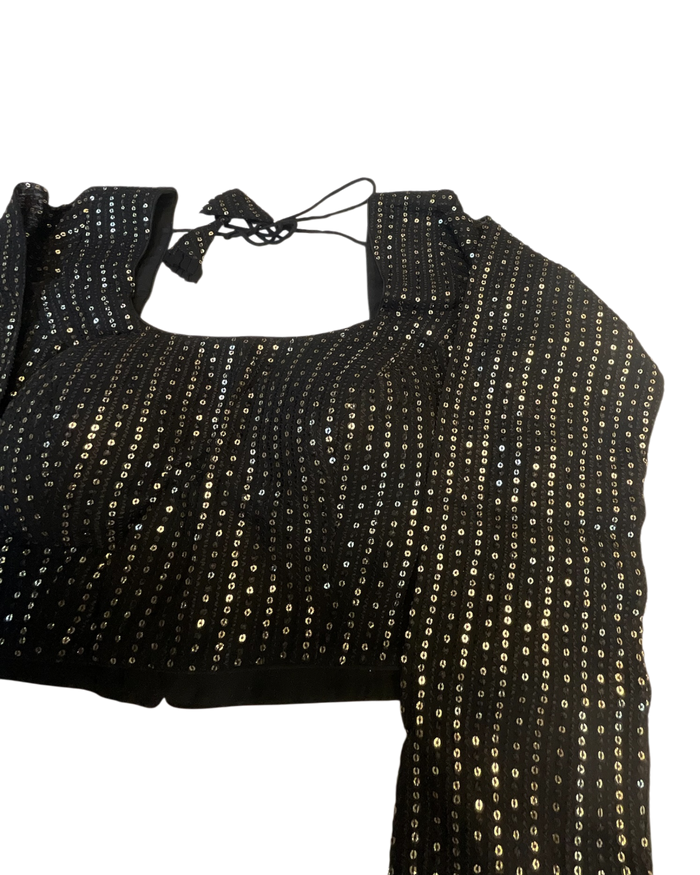 Size 38" / UK 12 - Black - Rich Sequins Embroidered Long Sleeve Saree blouse with cups - UK Stock - Quick Delivery - RNK - R860-KA