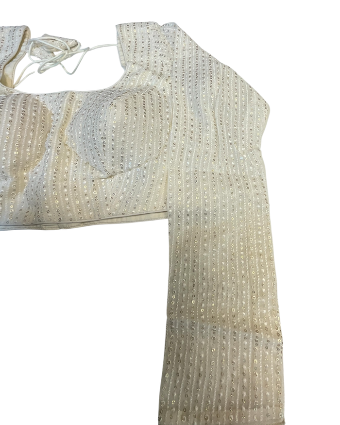 Size 38" / UK 12 - Cream - Rich Sequins Embroidered Long Sleeve Saree blouse with cups - UK Stock - Quick Delivery - RNK - R860-KA