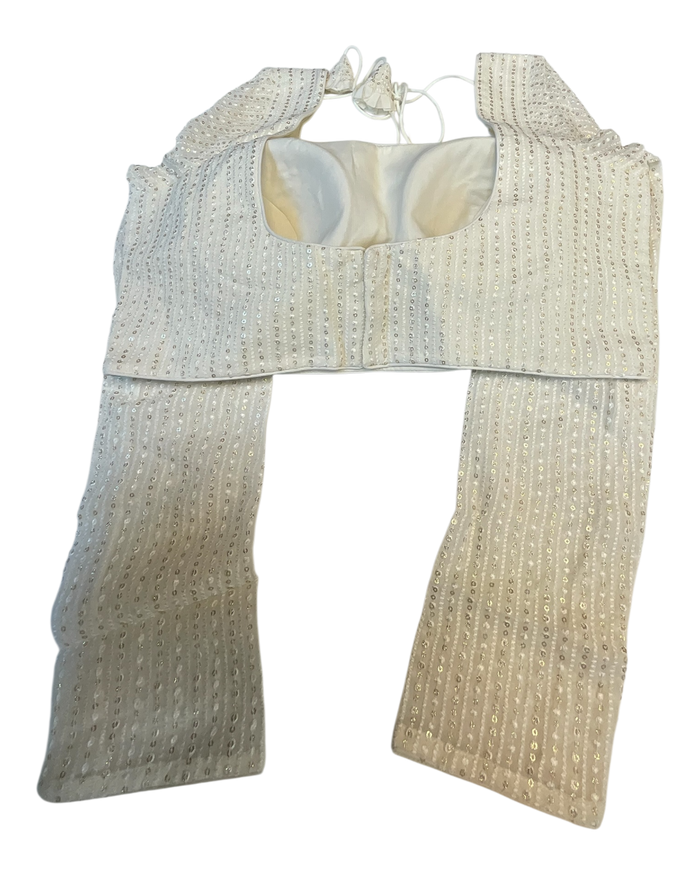 Size 38" / UK 12 - Cream - Rich Sequins Embroidered Long Sleeve Saree blouse with cups - UK Stock - Quick Delivery - RNK - R860-KA