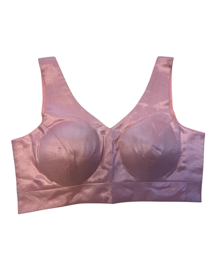 Size 40" / UK 14 - Baby Pink - Silky Saree blouse with cups,  Sleeveless - UK Stock - Quick Delivery - RNK - R722A-KY