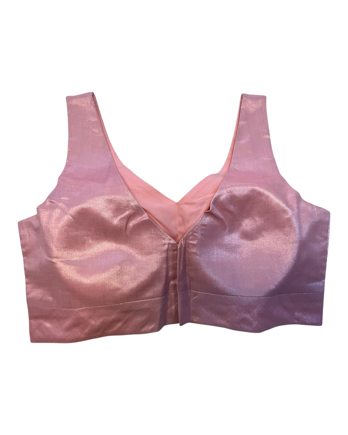 Size 40" / UK 14 - Baby Pink - Silky Saree blouse with cups,  Sleeveless - UK Stock - Quick Delivery - RNK - R722A-KY