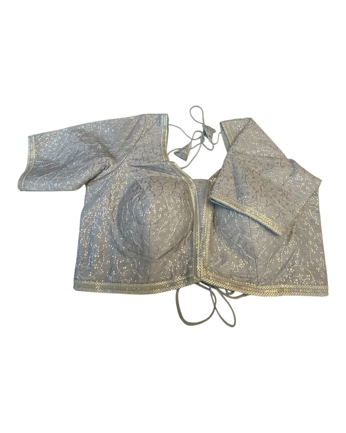 Size 40" / UK 14 - Silver Grey - Rich Silky Embroidered Saree blouse with cups - UK Stock - Quick Delivery - RNK - R885-KC