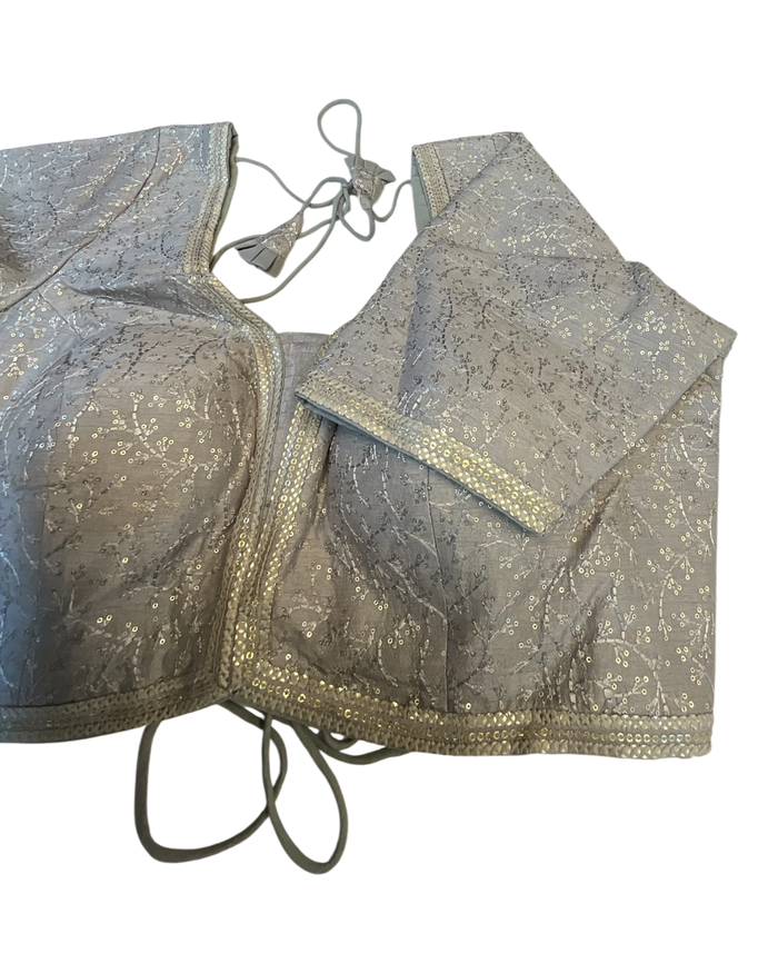 Size 40" / UK 14 - Silver Grey - Rich Silky Embroidered Saree blouse with cups - UK Stock - Quick Delivery - RNK - R885-KC