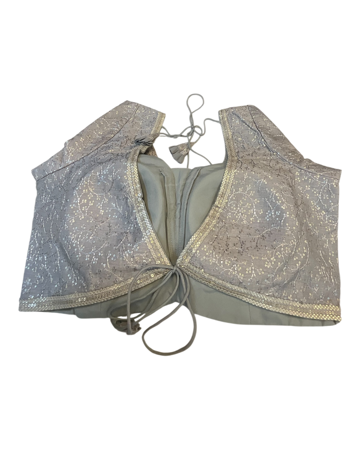 Size 40" / UK 14 - Silver Grey - Rich Silky Embroidered Saree blouse with cups - UK Stock - Quick Delivery - RNK - R885-KC