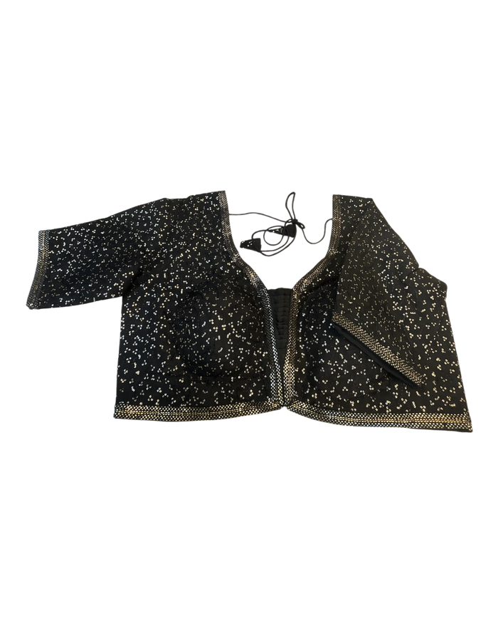 Size 42" / UK 16 - Black - Rich Silky Embroidered Saree blouse with cups - UK Stock - Quick Delivery - RNK - R885-KC