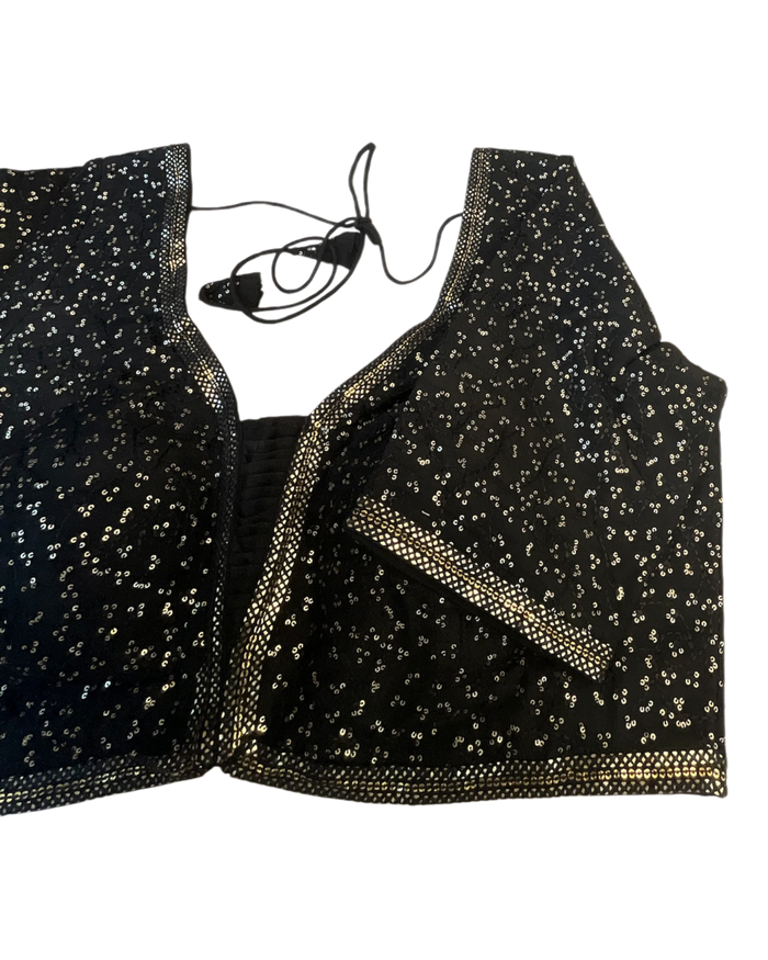 Size 42" / UK 16 - Black - Rich Silky Embroidered Saree blouse with cups - UK Stock - Quick Delivery - RNK - R885-KC