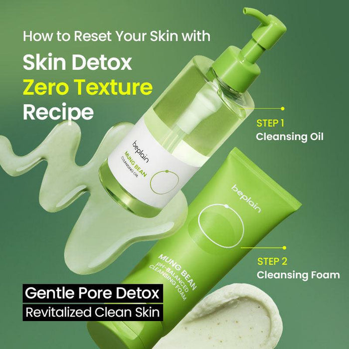 Beplain Mung Bean 2-Step Skin Detox Recipe - Cleansing Oil 200ml + pH-Balanced Cleansing Foam 160ml for gentle pore cleansing and zero texture skin