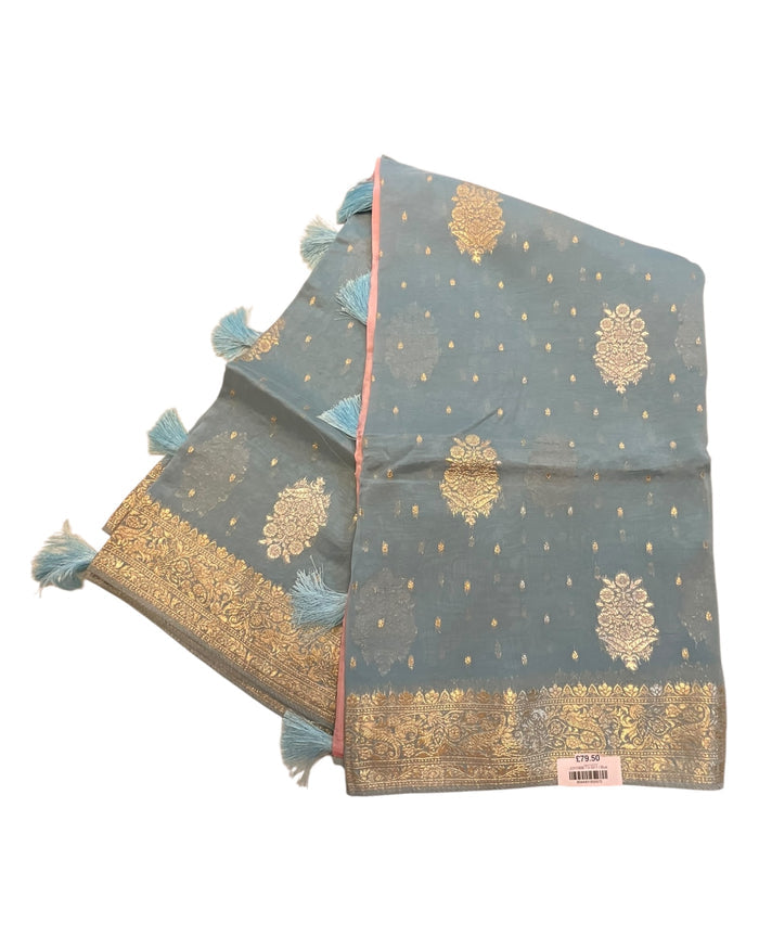 Sky / Light Blue - Handloom  - Chiffon Banarasi Saree with Blouse Piece - JOH1608 10TV25