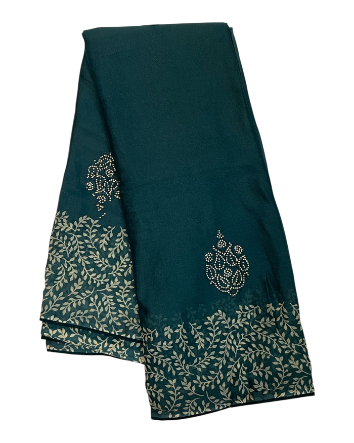 Teal - Chiffon Printed Saree with Blouse Piece - UK stock - 24hr Dispatch - LTF108 07KT26