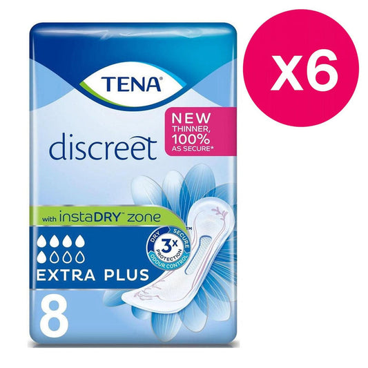 TENA Lady Discreet Extra Plus incontinence Pads 8 Pack x6