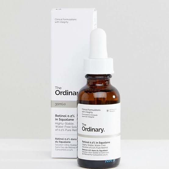 The Ordinary skincare serum bottle and packaging on a white background