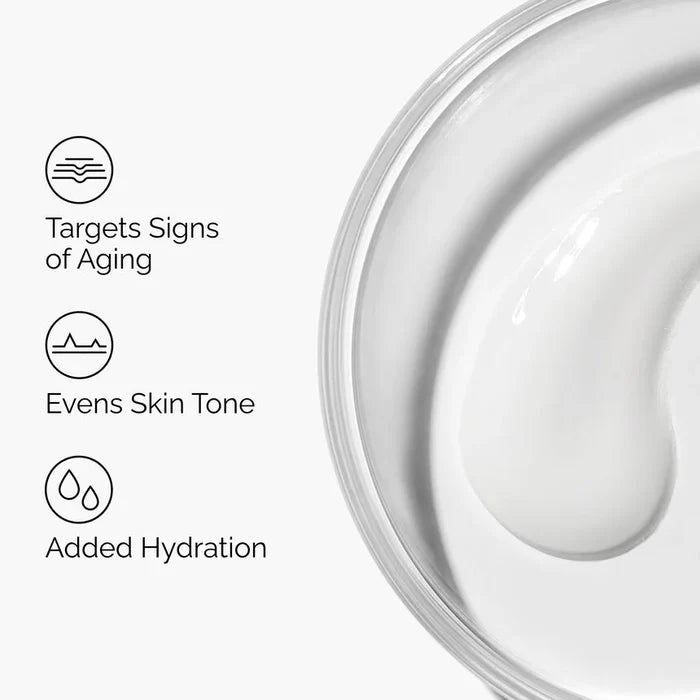 Cosmetic container with text highlighting features on a white background