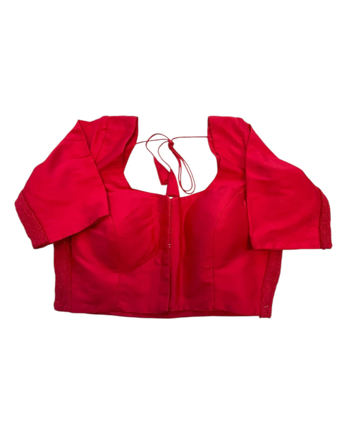 Tomato Pink - HYBRID Silky Saree blouse - With Elastic on both side for Great fit - Size 36",38", 40" S M L  - VAM1216 Ap