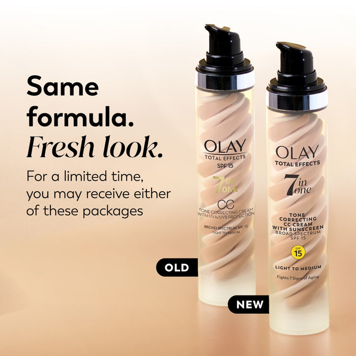Total Effects 7 In One CC Tone Correcting Moisturizer SPF 15 old design and new. Same formula. For a limited time you may receive either of these packages.