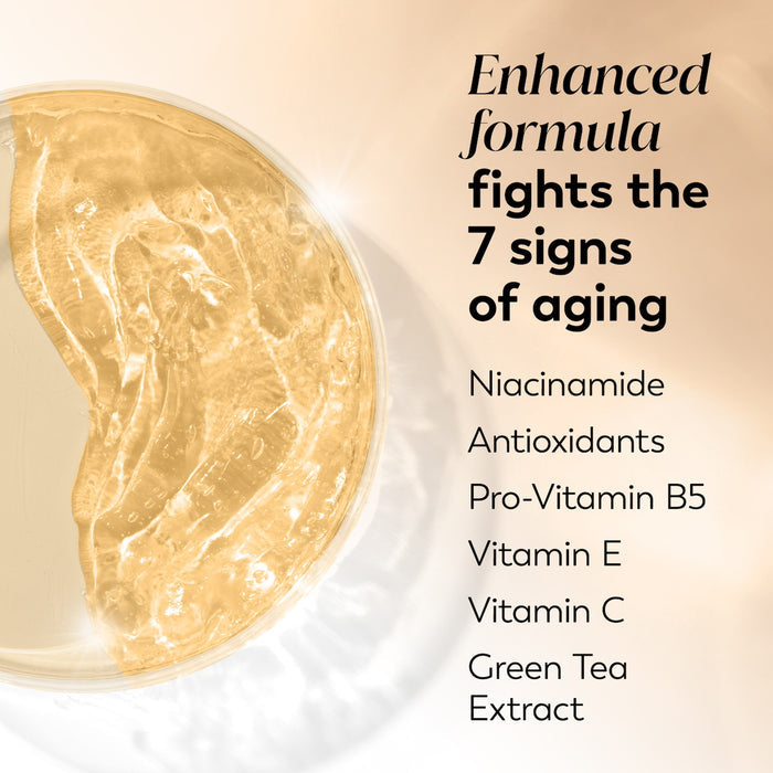 Ingredient image. Enhanced formula fights the 7 signs of aging. Niacinamide, antioxidants, pro vitamin B5, vitamin E, Vitamin C