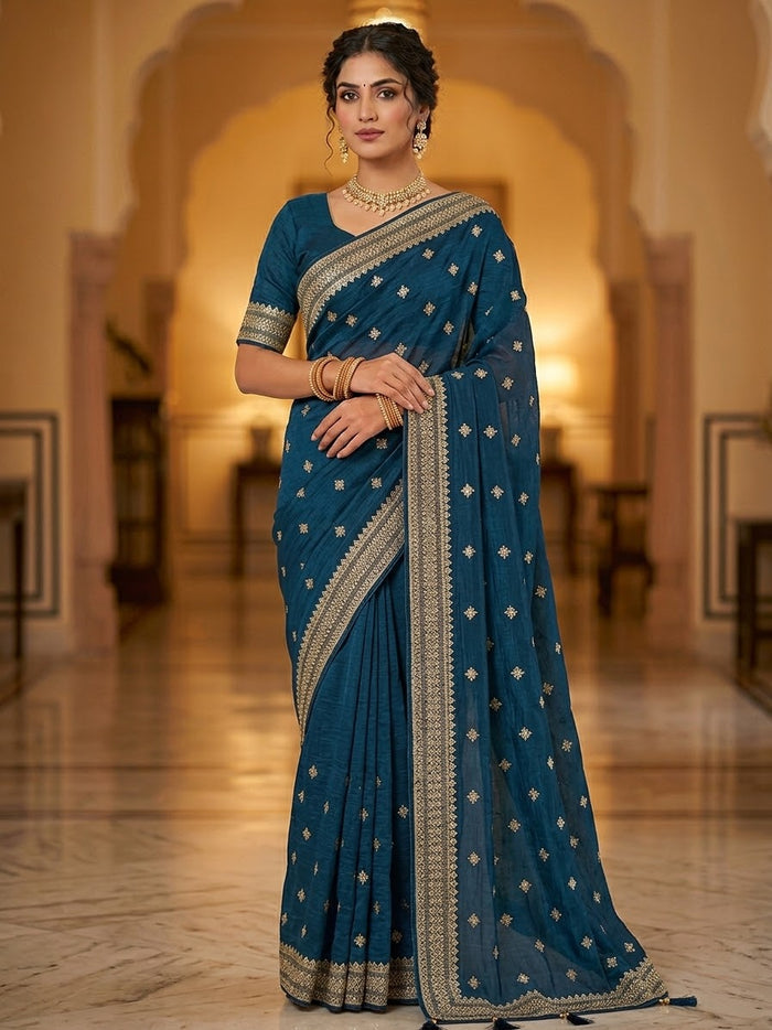 Turquoise Blue - Fancy Party Saree with Blouse Piece - UK stock - 24hr Dispatch - SP2615 VV