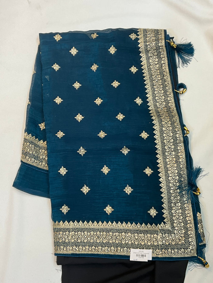 Turquoise Blue - Fancy Party Saree with Blouse Piece - UK stock - 24hr Dispatch - SP2615 VV