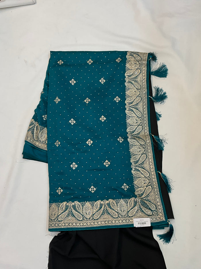 Turquoise Blue - Fancy Party Saree with Blouse Piece - UK stock - 24hr Dispatch - SP2616 VJ
