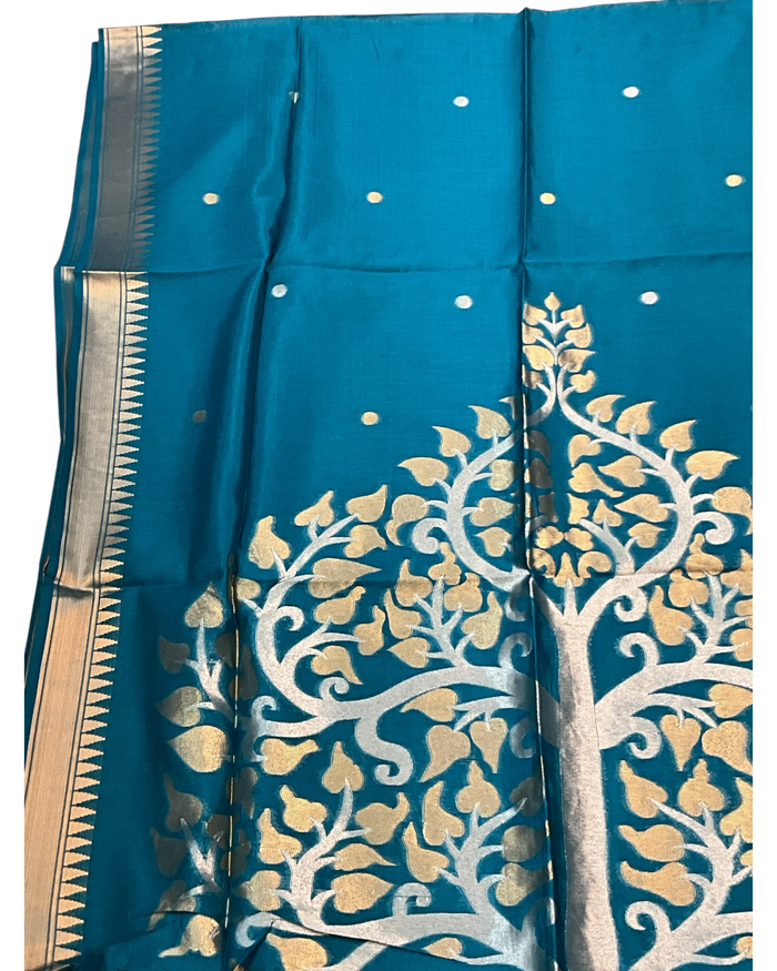 Turquoise Blue - Handloom Saree with Blouse Piece - UK stock - 24hr Dispatch - RT-BT004 07KJ26