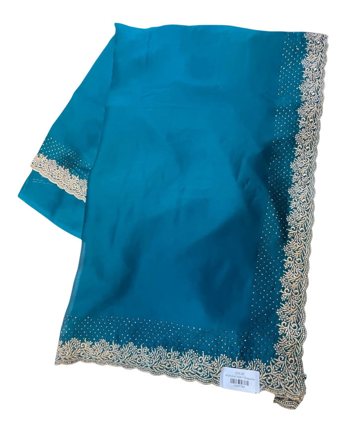 Turquoise Blue - Saree with Thread / Stone Work and Blouse Piece - UK stock - 24hr Dispatch - SP2612 KR