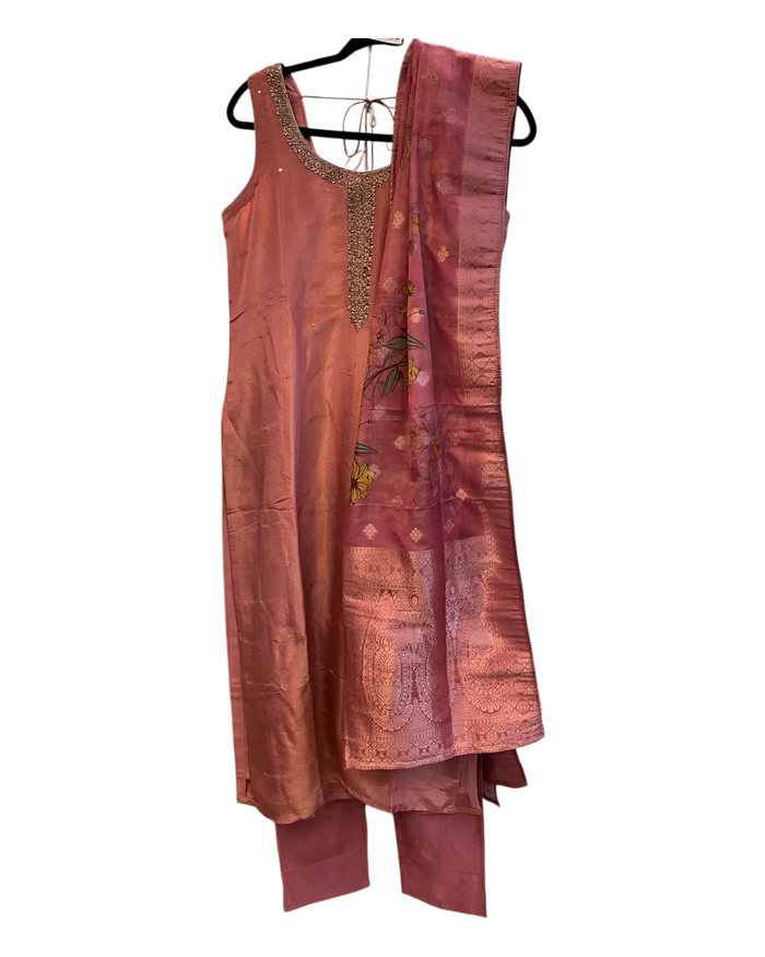 UK 12 / 38" - Dusty Pink - Silky Ladies Trousers Suit - Sangeet / Henna / Temple - OC42165 TY
