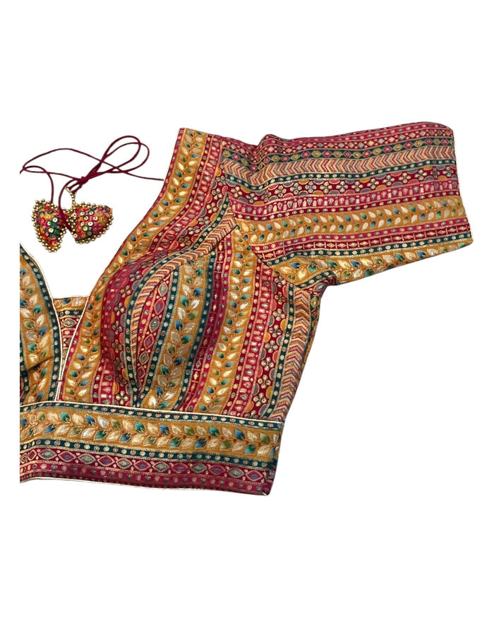 UK 12 (38" Bust) Multi Coloured - Banarasi Brocade Saree / Lehenga blouse - Can be let out - B227 01KP25
