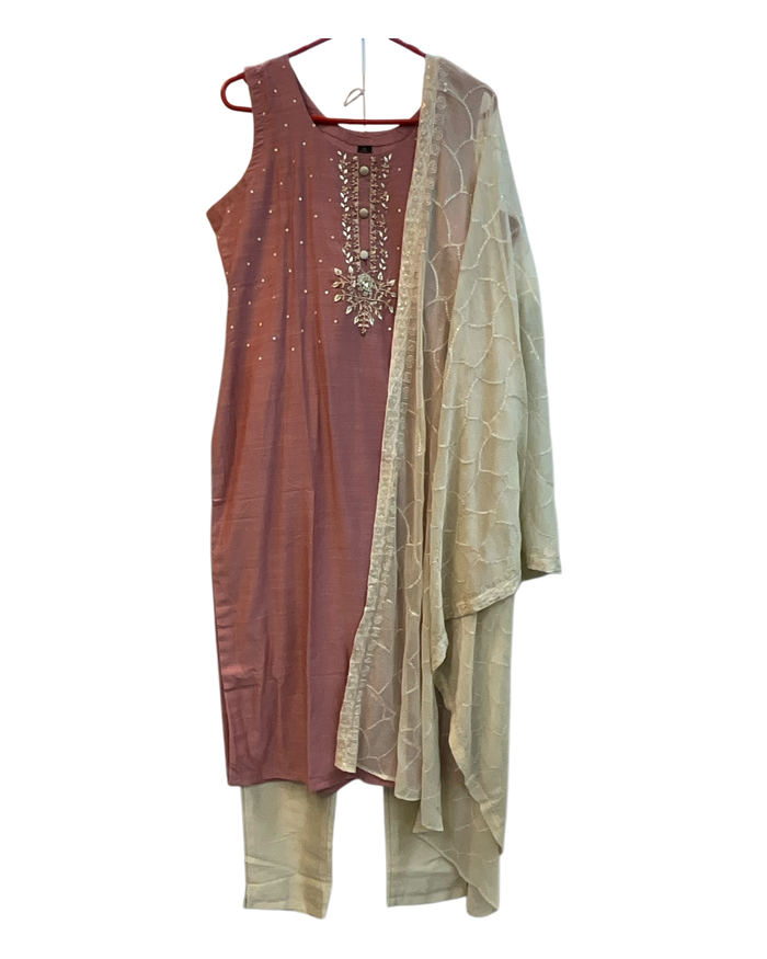 UK 14 / 40" - Dusty Pink - Silky Brocade Ladies Trousers Suit - Sangeet / Henna / Temple - OC815 VJ