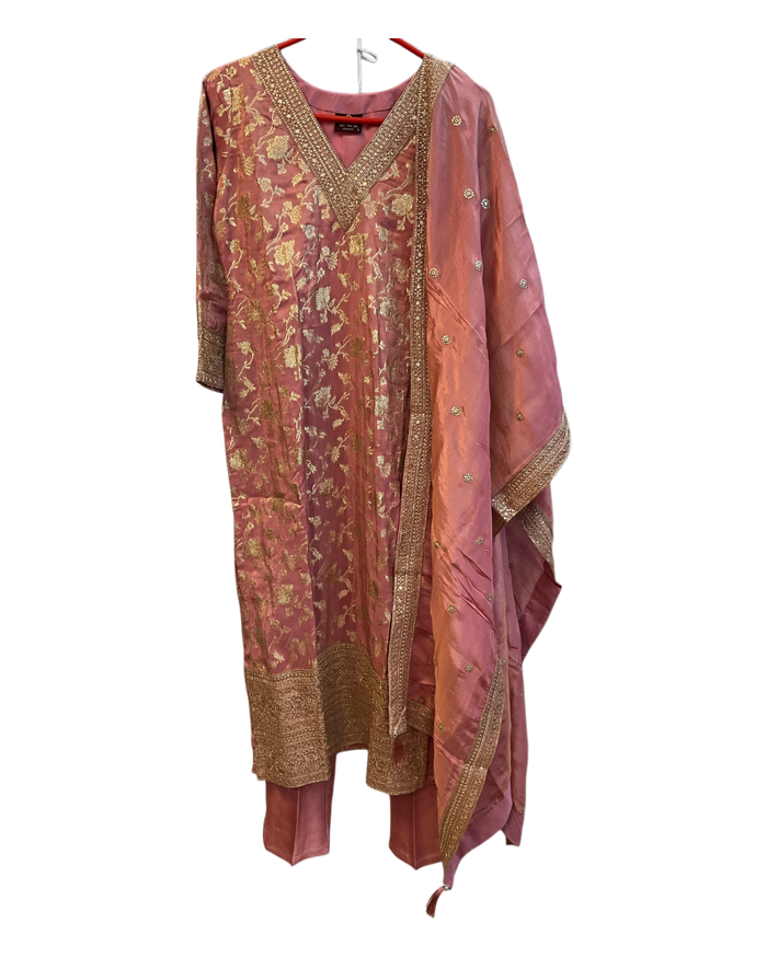 UK10 / 36" - Dusty Pink - Silky Ladies Trousers Suit - Sangeet / Henna / Temple - OC21177 TP