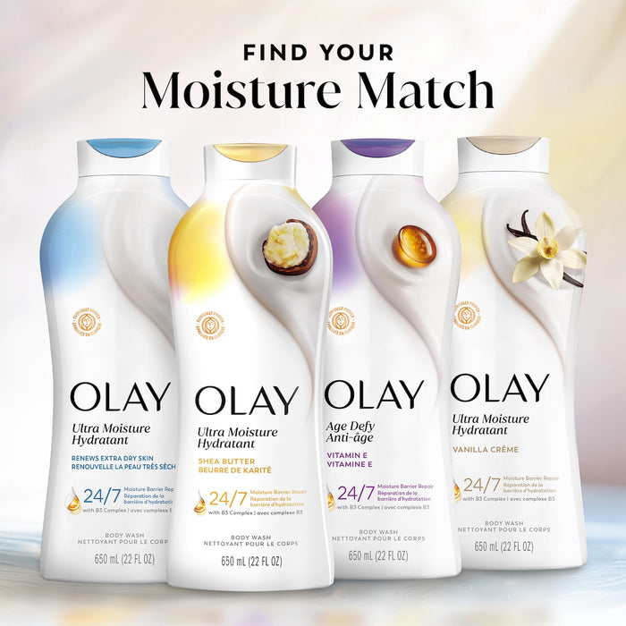 Olay body wash lineup. Find your moisture match.