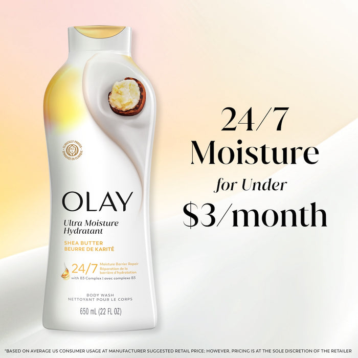 Ultra Moisture Body Wash Shea Butter bottle. 24/7 moisture for under $3 a month.