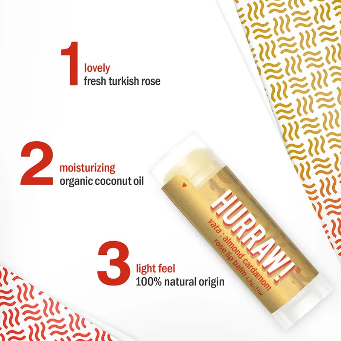 Hurraw! | Vata Lip Balm – Almond Cardamom Rose