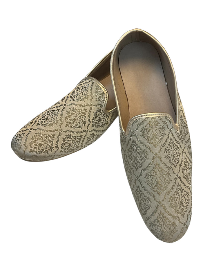 Very Comfortable Dark Gold Brocade Loafer Style Mojri - Indian Mens shoes - Mojari , Khossay -  YD2602