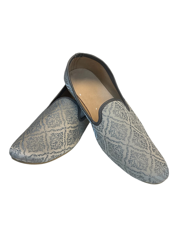 Very Comfortable Silver Grey Brocade Loafer Style Mojri - Indian Mens shoes - Mojari , Khossay -  YD2602