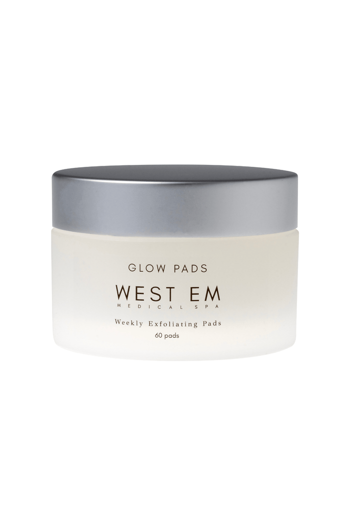 West Em Glow Pads – 60 brightening treatment pads designed to exfoliate, smooth, and enhance skin radiance for a healthy glow at West Em Medical Spa