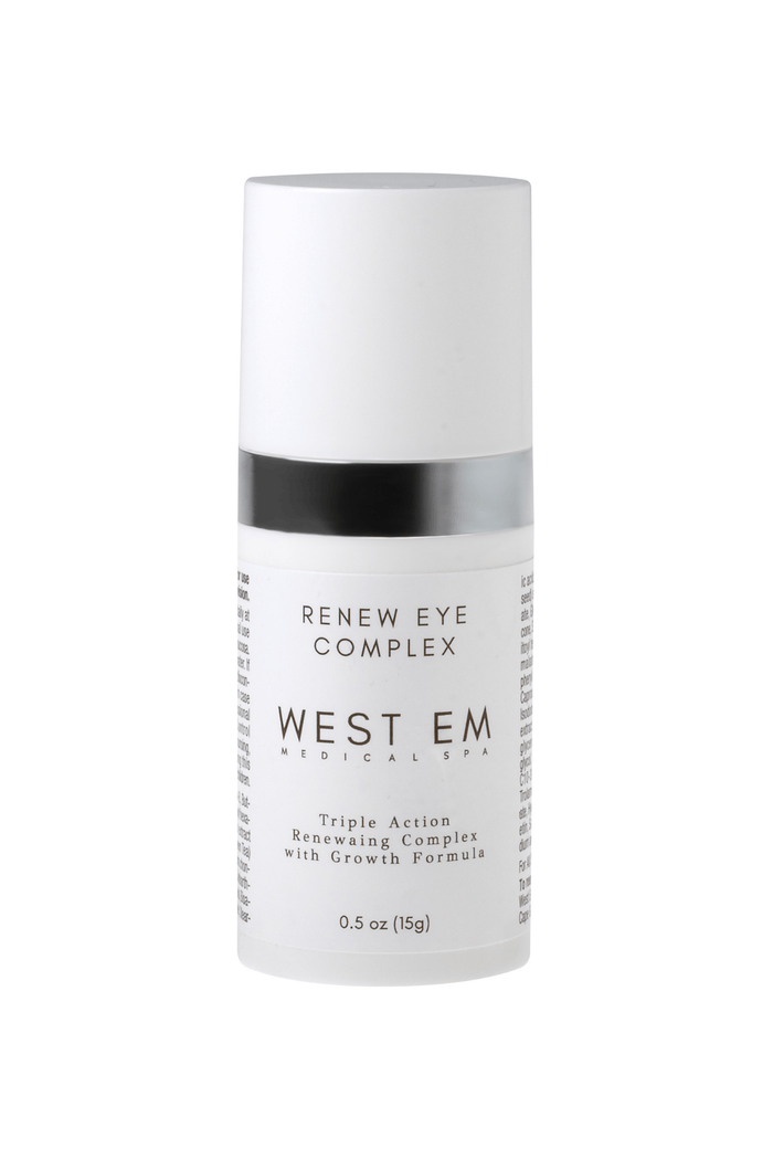 West Em Renew Eye Complex 0.5 oz – triple action renewing eye treatment with growth formula to reduce fine lines, puffiness, and dark circles at West Em Medical Spa