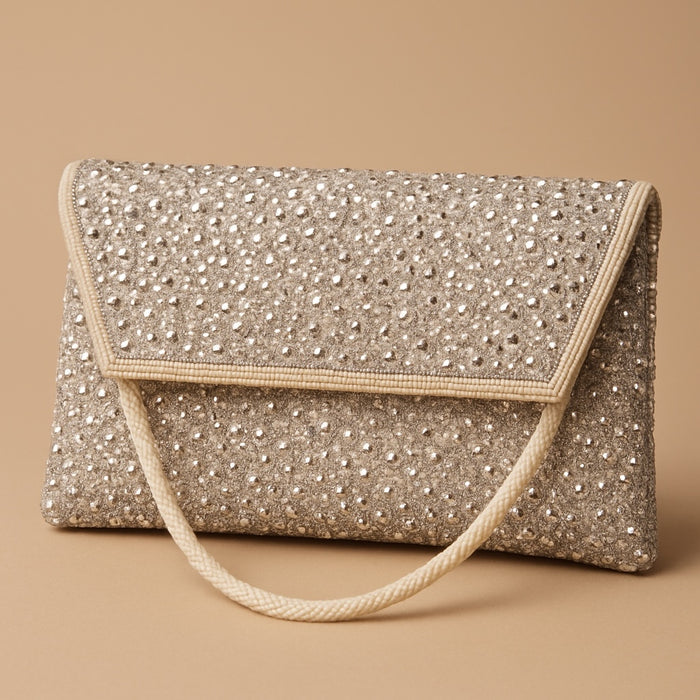 White - Rich Hand Embroidered Clutch Bag / Handbag - AKB235 05KP25