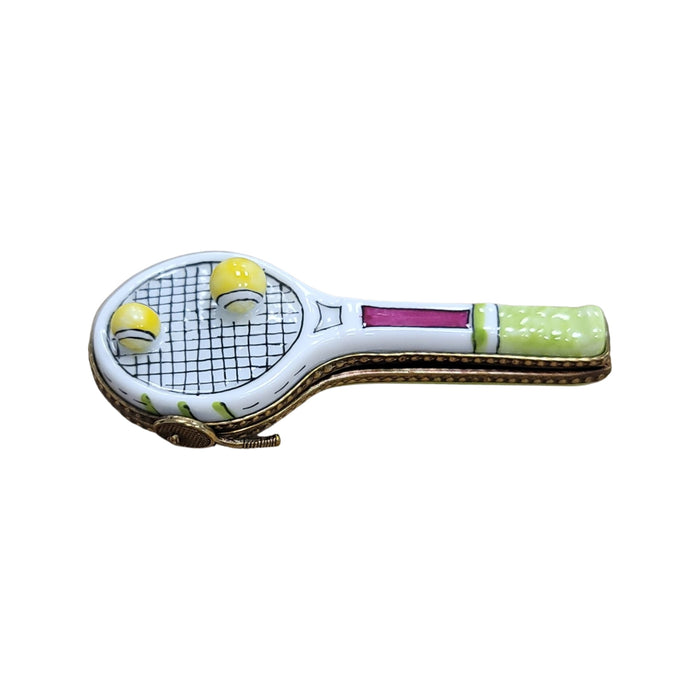 White Tennis Racquet with Balls Porcelain Limoges sports limoges boxes French Trinket Box