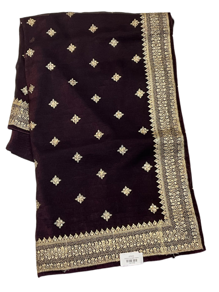 Wine - Fancy Party Saree with Blouse Piece - UK stock - 24hr Dispatch - SP2615 VV