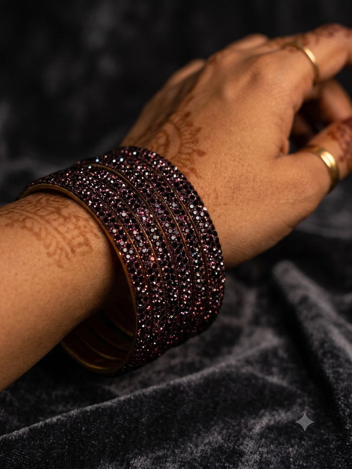 Wine - Set of 8 Stone Bangles -  M to XXL - HAN2601 07Ka26