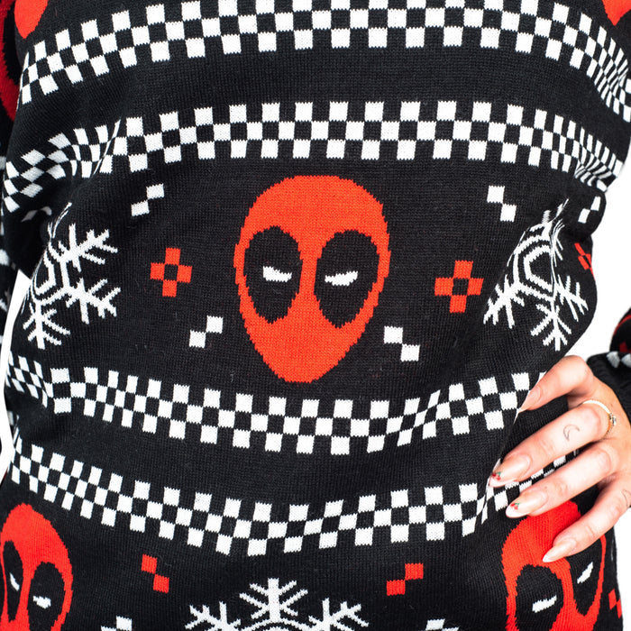 Women's Deadpool Holiday Snow Stripes Ugly Christmas Sweater Fabric