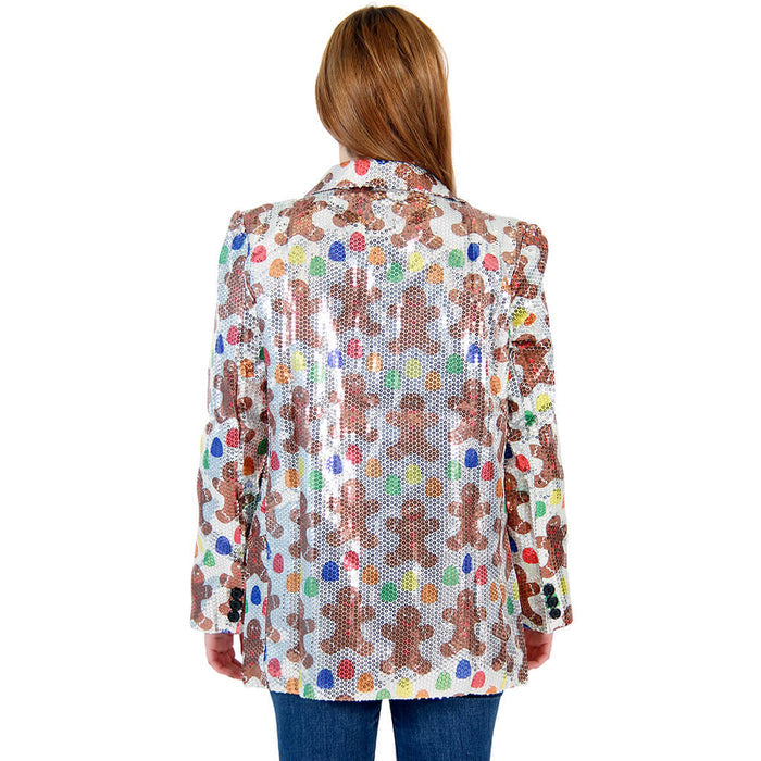 Women's Sequin Gingerbread Man Blazer Jacket 4