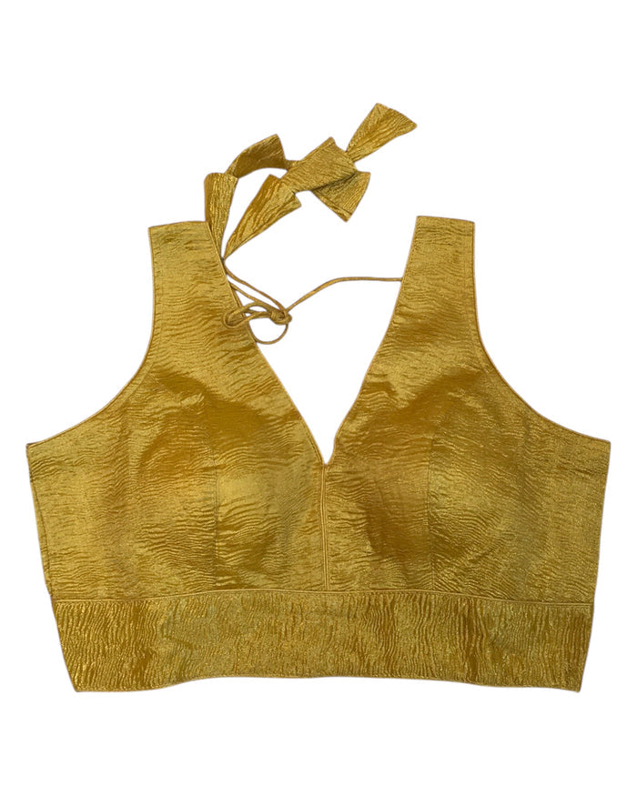 Yellow - Crushed Tissue Saree / Lehenga Blouse - With Cups - Margin to loosen - UK Stock - AF2341 C 1224