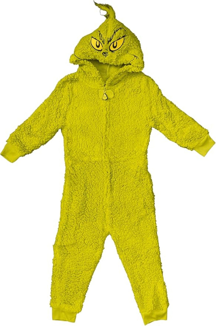 Youth Kids Toddler Grinch Sherpa Union Suit Pajamas Cosplay Costume